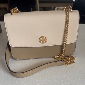 Elegant Cream and Tan Crossbody Bag
